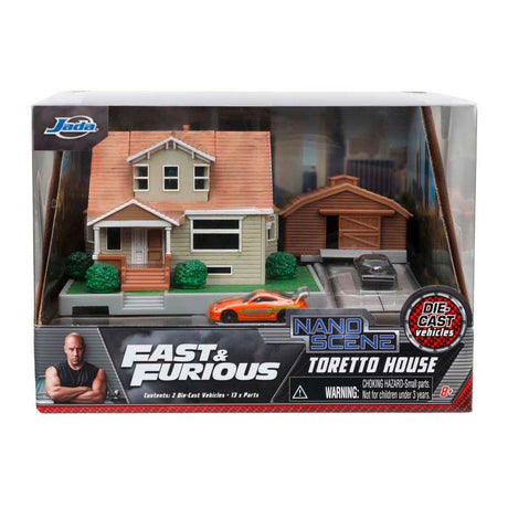 Jada joue au diorama de la maison de Jada Fast Furious Nano Dom avec des véhicules