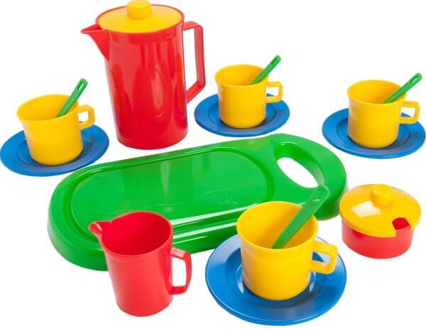 Diversen koffieservies met snijplank