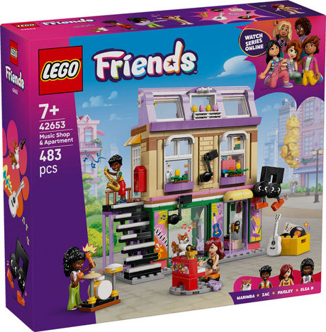 Kit magasin de musique et immeuble d'appartements Lego Friends pour enfants - 42653