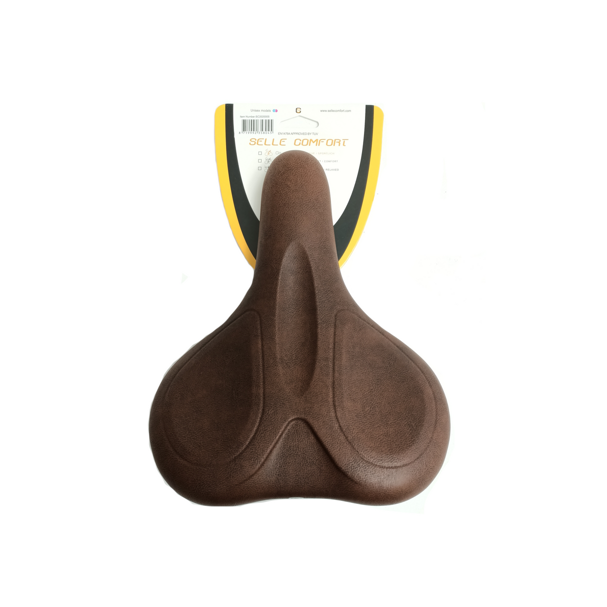 Selle Comfort Saddle E-Bike Soft Medium Brown avec poignée, sans écharpe.