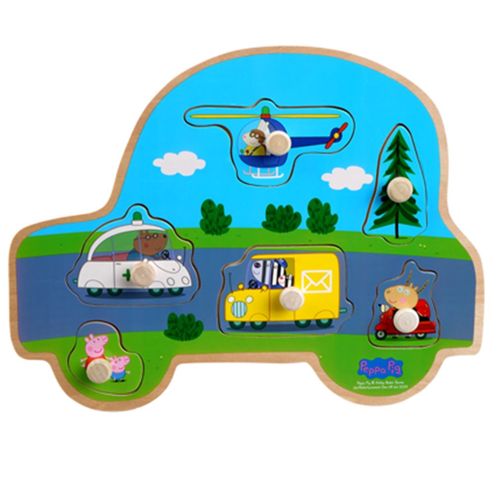 Puzzle de boutons en bois Peppa Pig. transport. 3+