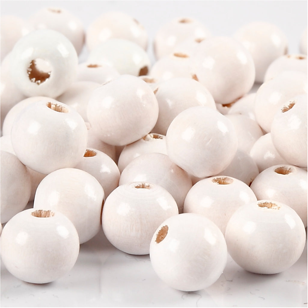 Perles en bois Creativ Company, d 10 mm, diamètre du trou 3 mm, env. 70 pièces, blanc, 20 g 1 boîte