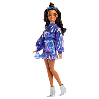 Poupée Barbie style luxe - haut et jupe bleu métallisé