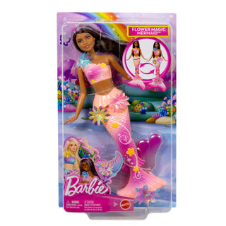 Poupée sirène magique fleur Barbie - fleurs magiques qui fleurissent - rose marron