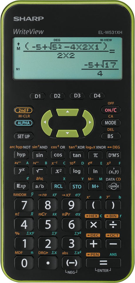 Calculatrice scientifique Sharp - elw531xhgr - noir vert - 1x pile aaa - sh-elw531xhgr