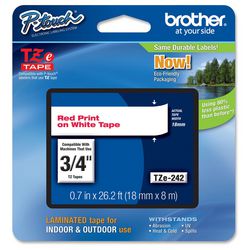Ruban d'étiquettes brother tze242 rouge, blanc 18mmx8m