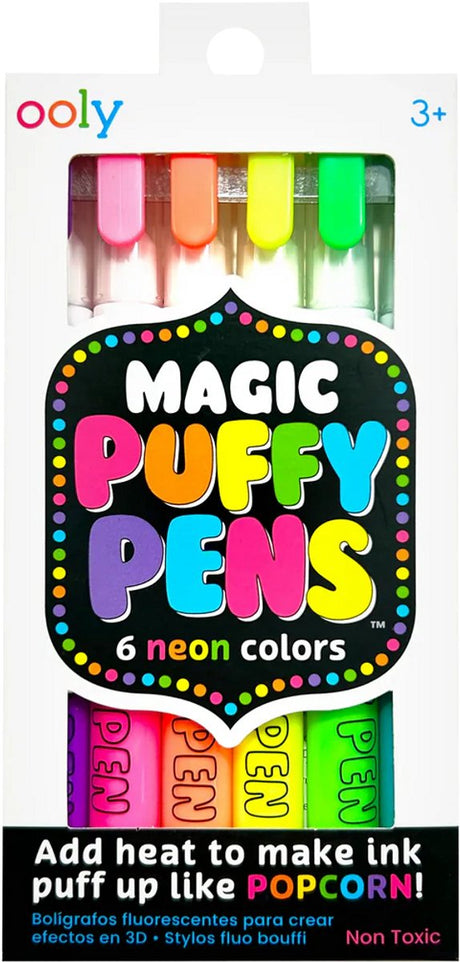Ooly - stylo gonflé magique - 6 marqueurs 3D néon - encre feuilletée magique par chauffage