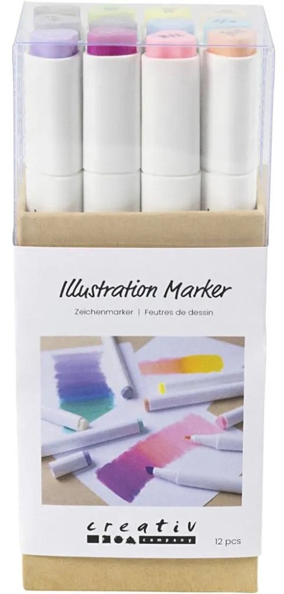 Creativ company stylo à dessin largeur de trait 1+8mm couleurs pastel - 12 pcs.