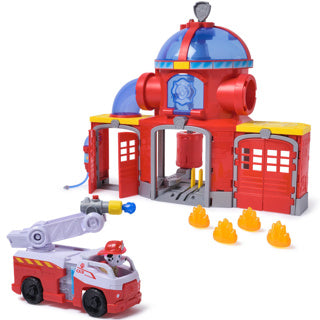 Paw Patrol - coffret de jeu caserne de pompiers - avec figurine Marshall, camion de pompiers, lumière, lanceur et effets sonores