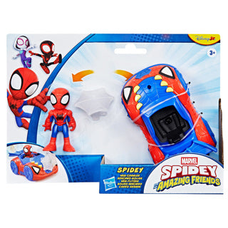 Marvel Spidey avec une voiture jouet à chenilles Spider Web