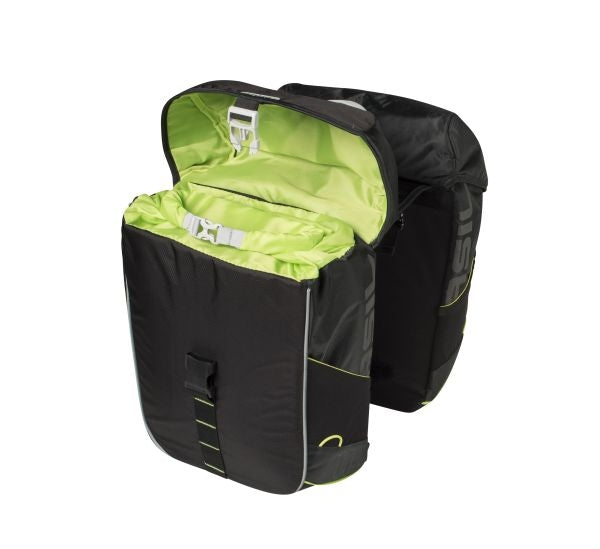 Miles de albahaca doble bolsa - bolsa de bicicleta doble impermeable, unisex, deportivo, zwart -limoen