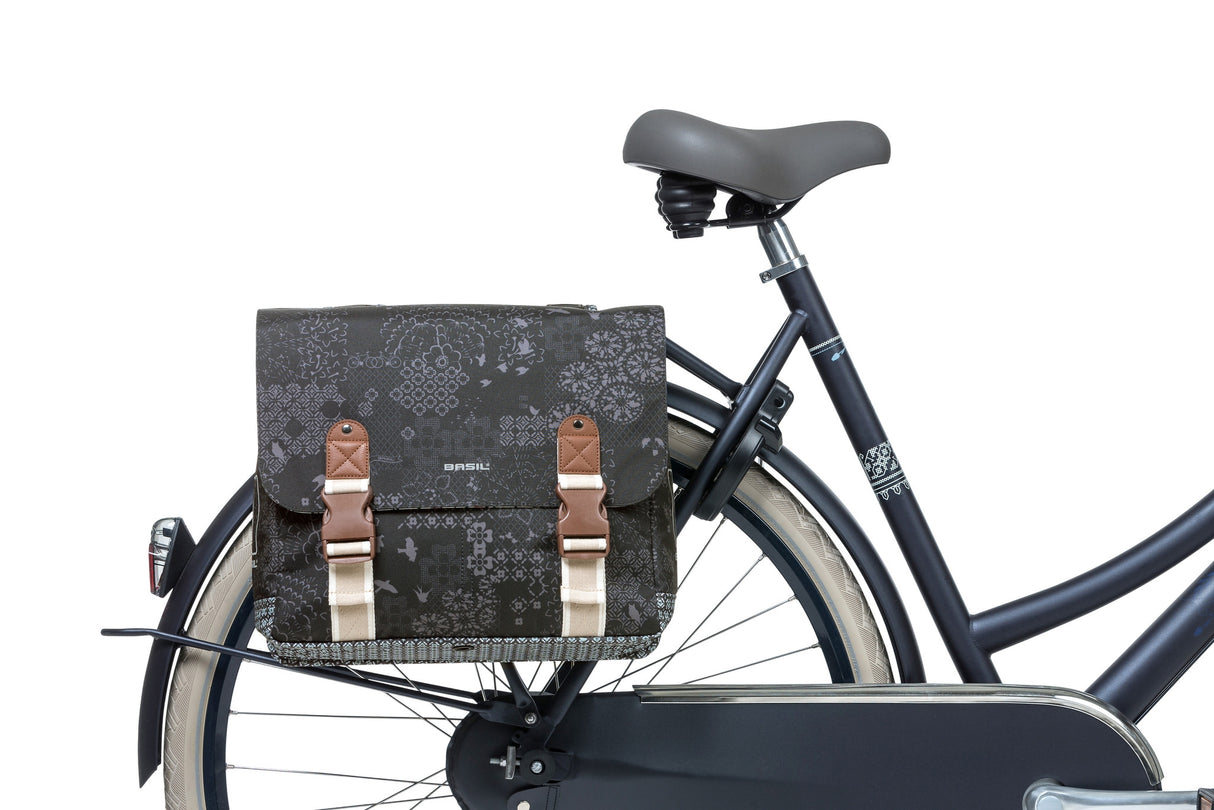 Basil Bohème Double Bicycle Bag - Black - 35L - Vand -repellent - Kunstindlæringsdetaljer