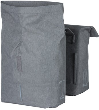 Basil City Double bicycle bag gray, water-repellent, suitable for e-bikes, reflective, 28-32L