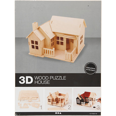 Creativ company Jeu de construction 3D en bois, maison avec terrasse, dimensions 19x17,5x15, 1 pièce
