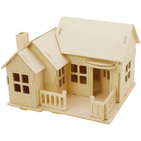 Creativ company Jeu de construction 3D en bois, maison avec terrasse, dimensions 19x17,5x15, 1 pièce