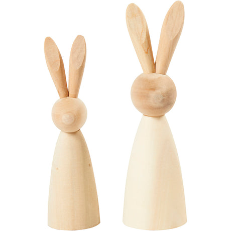 Creativ company lapins en bois, h: 12+14 cm, d: 3,5+4 cm, 2 pièces 1 boîte