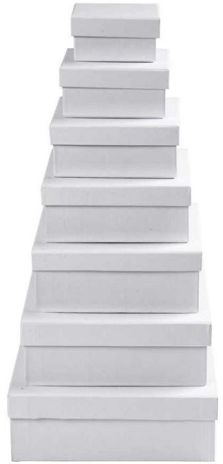 Boîtes carrées Creativ company, h : 4,5+5+5,5+6+6,5+7+7,5 cm, dimensions 9+11+13+15+17+19+21 cm, blanc, 7 pièces 1 set
