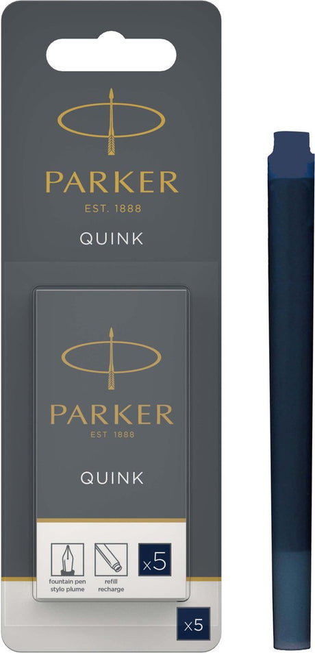 Cartouches d'encre pour stylo plume longue Parker | encre quink noire bleue | 5 cartouches de stylo plume (pack hangsell)