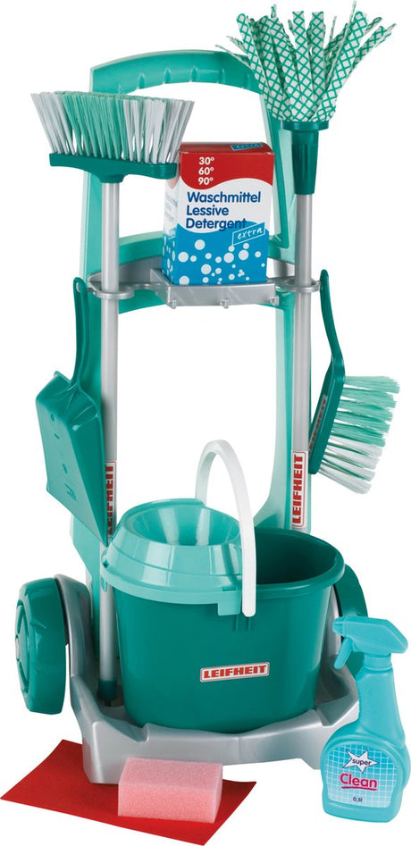 Klein Toys Leifheit Chariot de nettoyage pour jouets - incl. accessoires de nettoyage - turquoise