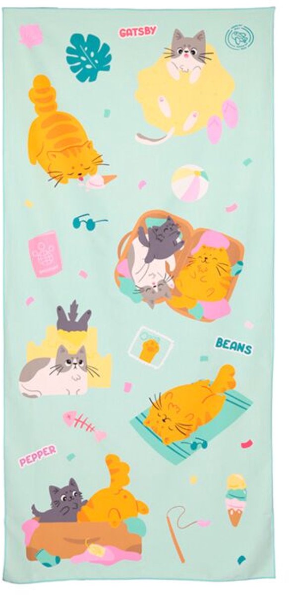 Serviette de plage Puckator - beans co cats - microfibre - 180x85cm