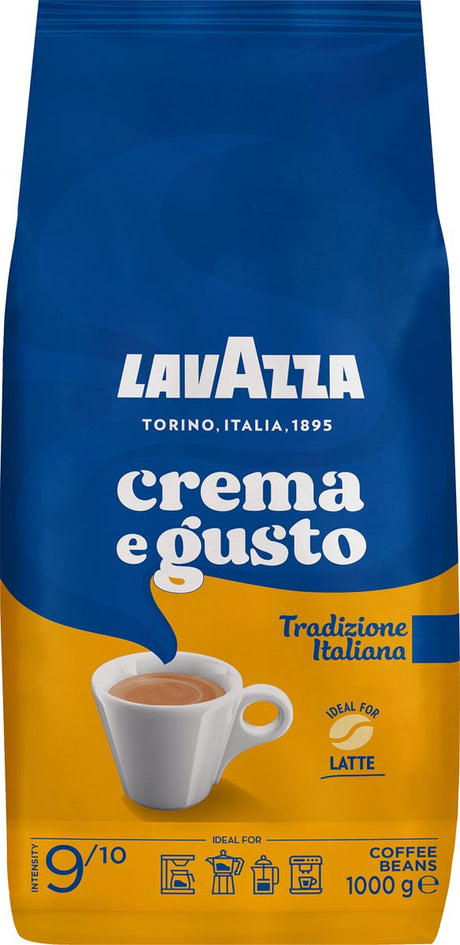 Lavazza crema e gusto tradizione coffee beans - coffee blend of robusta and arabica beans - intensity 9 10 - 1 kg