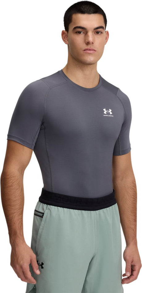 Under Armour UA HG Armour Comp SS-Gry Chemise de sport pour hommes - Castle Rock - Blanc