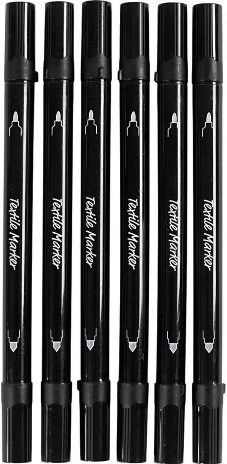 Marqueurs textiles Creativ company, largeur de trait 2,3 + 3,6 mm, noirs, 6 pièces 1 boîte