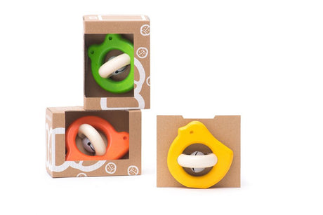 Bajo hochet en bois oiseau jaune. 8x5x8