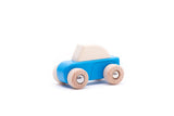 Voiture rétractable en bois Bajo bleue. 8,7x5,7