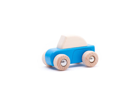 Voiture rétractable en bois Bajo bleue. 8,7x5,7