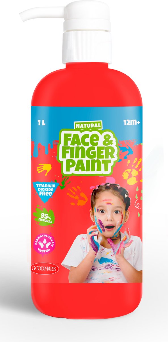Boti flacon de peinture au doigt naturel pour le visage avec pompe - rouge, 1l