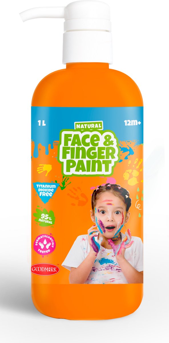 Boti flacon de peinture au doigt naturel pour le visage avec pompe - orange, 1l