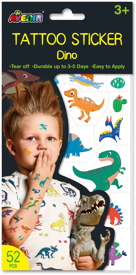 Autocollants de tatouage Avenir - dinosaure - 52 pièces - dure 3 à 5 jours - 3 ans