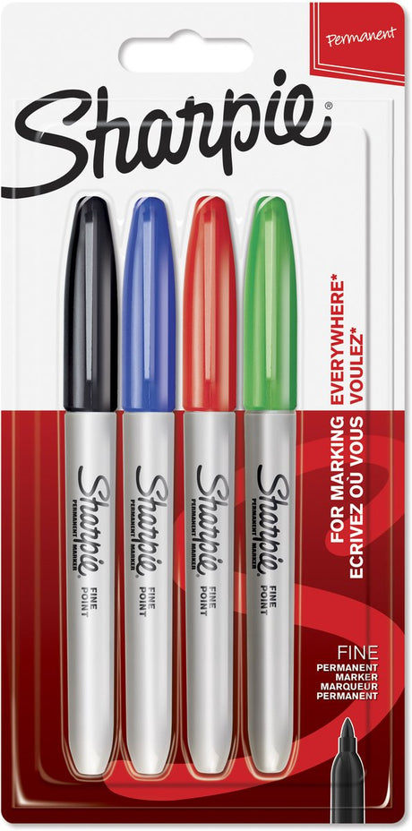 Marqueurs permanents Sharpie | point fin | encre noire, bleue, rouge et verte | 4 pièces