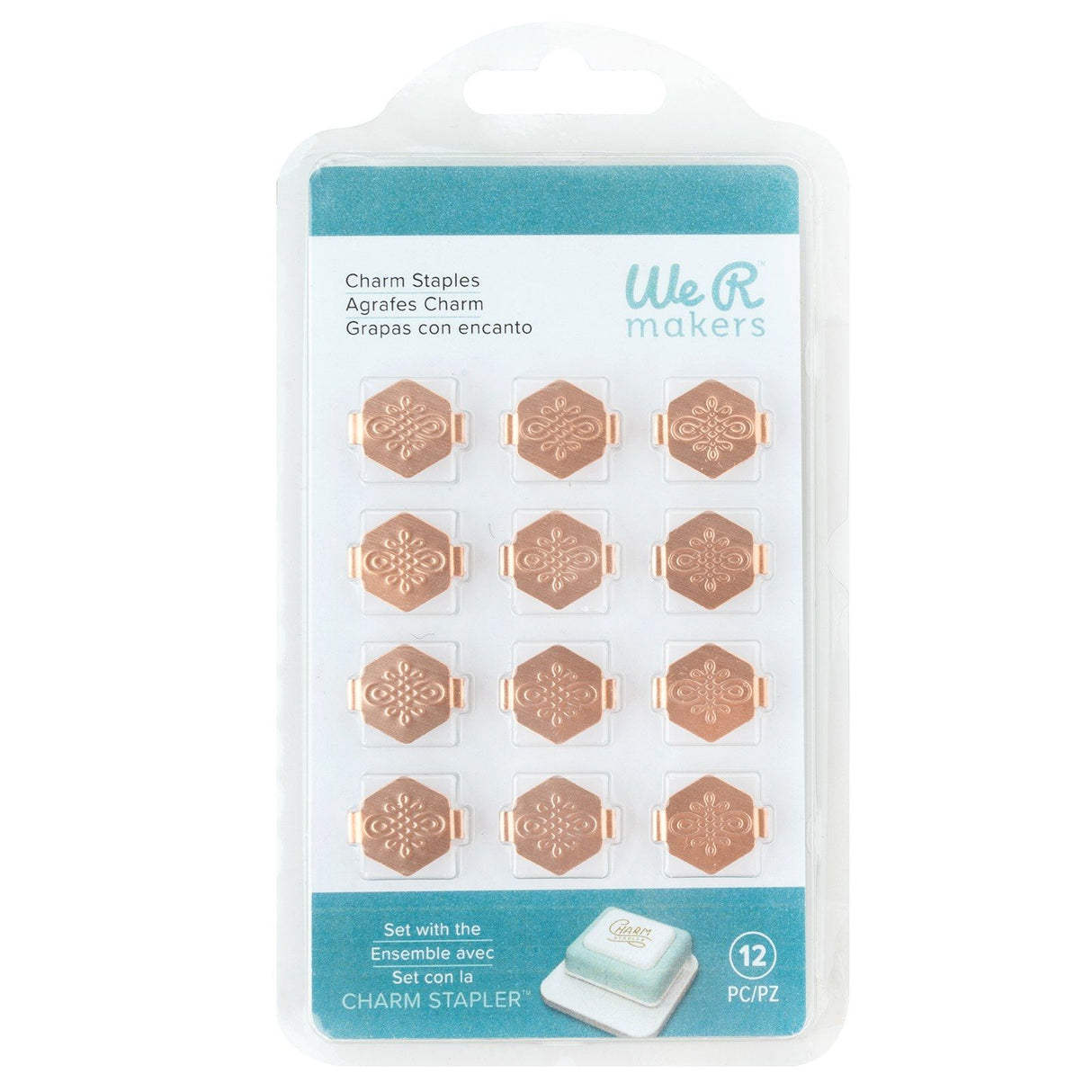We r makers • breloques agrafes hexagone avec noeud en relief cuivre 12pcs