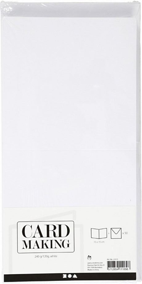 Cartes et enveloppes d'entreprise Creativ, format carte 15x15 cm, format enveloppe 16x16 cm, 120+240 gr, blanc, 50 set 1 boîte