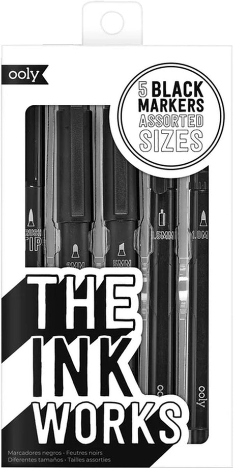 Ooly - the ink works - marqueurs à encre noire avec 5 pointes différentes