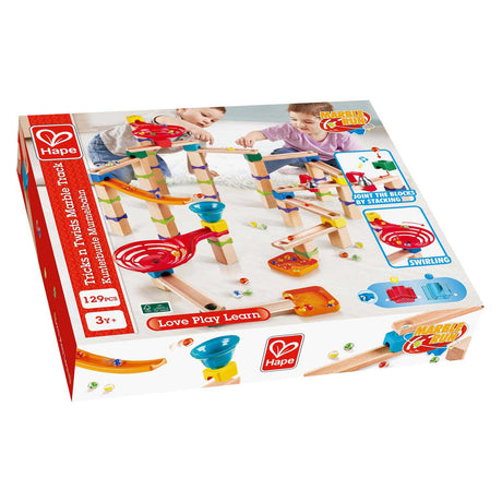 Hape Marble Track Wood - Piste à billes en bois de 128 pièces avec spirales, cloche et 40 billes, à partir de 3 ans