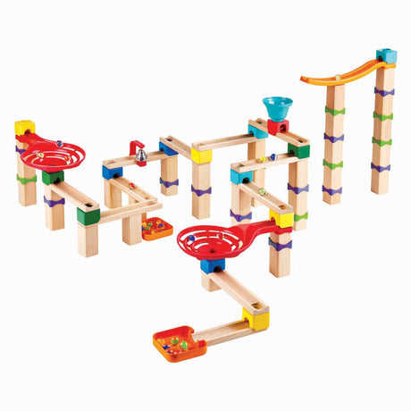 Hape Marble Track Wood - Piste à billes en bois de 128 pièces avec spirales, cloche et 40 billes, à partir de 3 ans