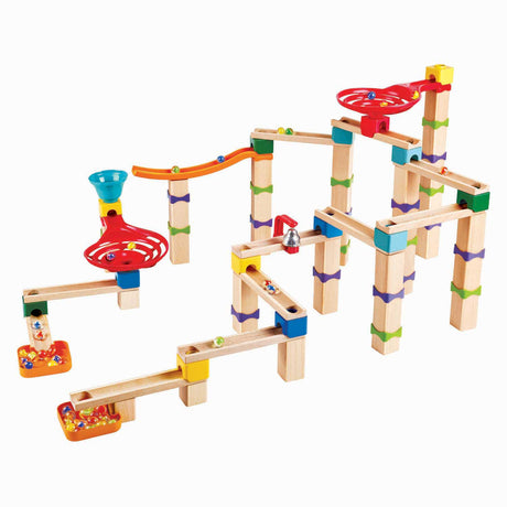 Hape Marble Track Wood - Piste à billes en bois de 128 pièces avec spirales, cloche et 40 billes, à partir de 3 ans