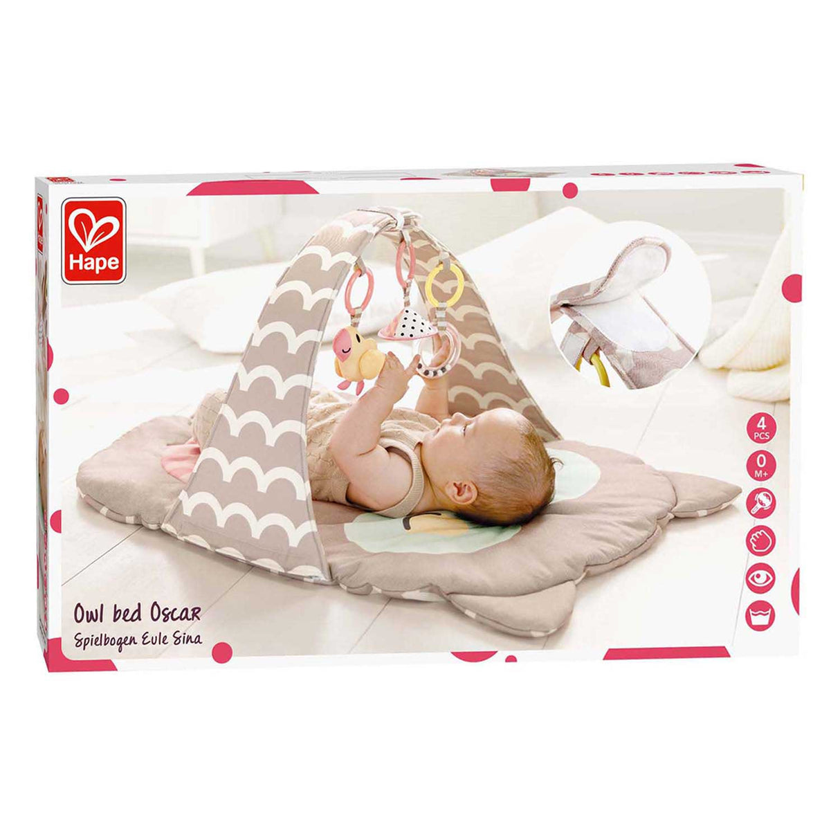Hape Play Arch Owl Sina - Baby Gym avec hochet, miroir et anneau de dentition, à partir de 0 mois