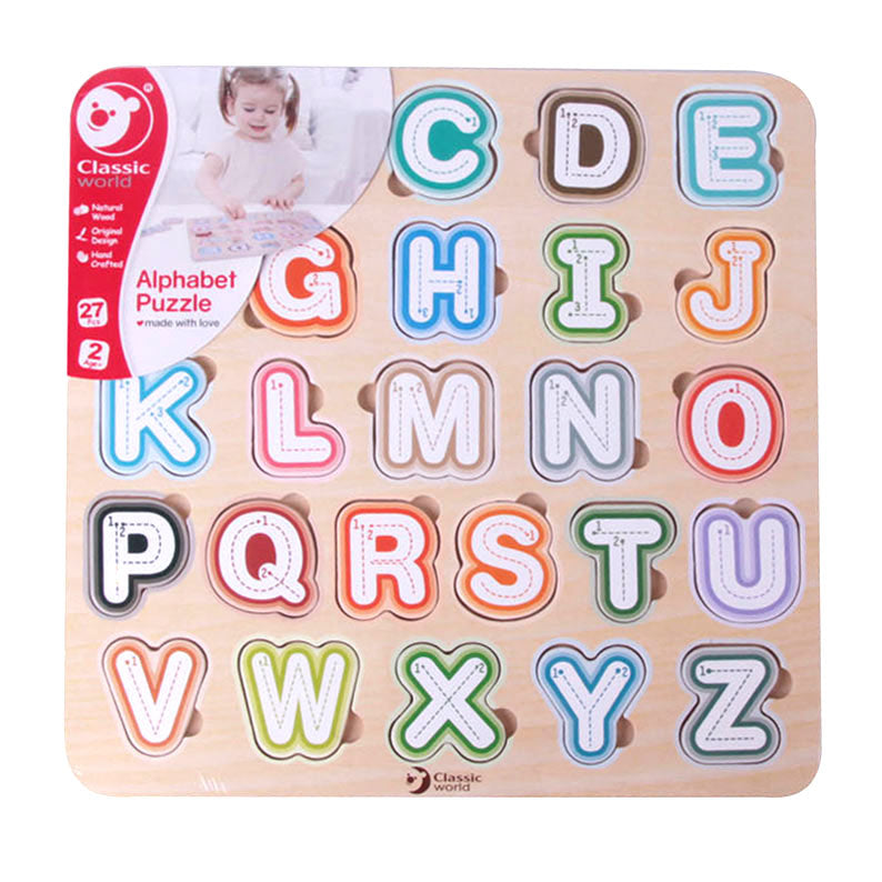 Alphabet puzzle en bois du monde classique, 27 pcs.