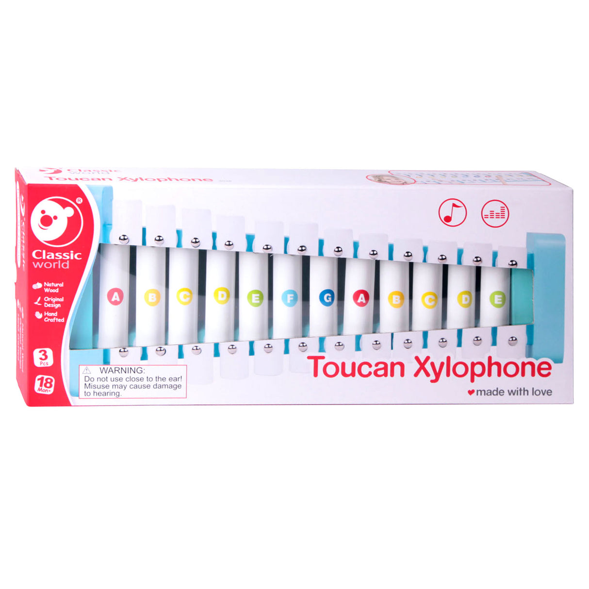 Toucan xylophone en bois du monde classique, 3 pcs.