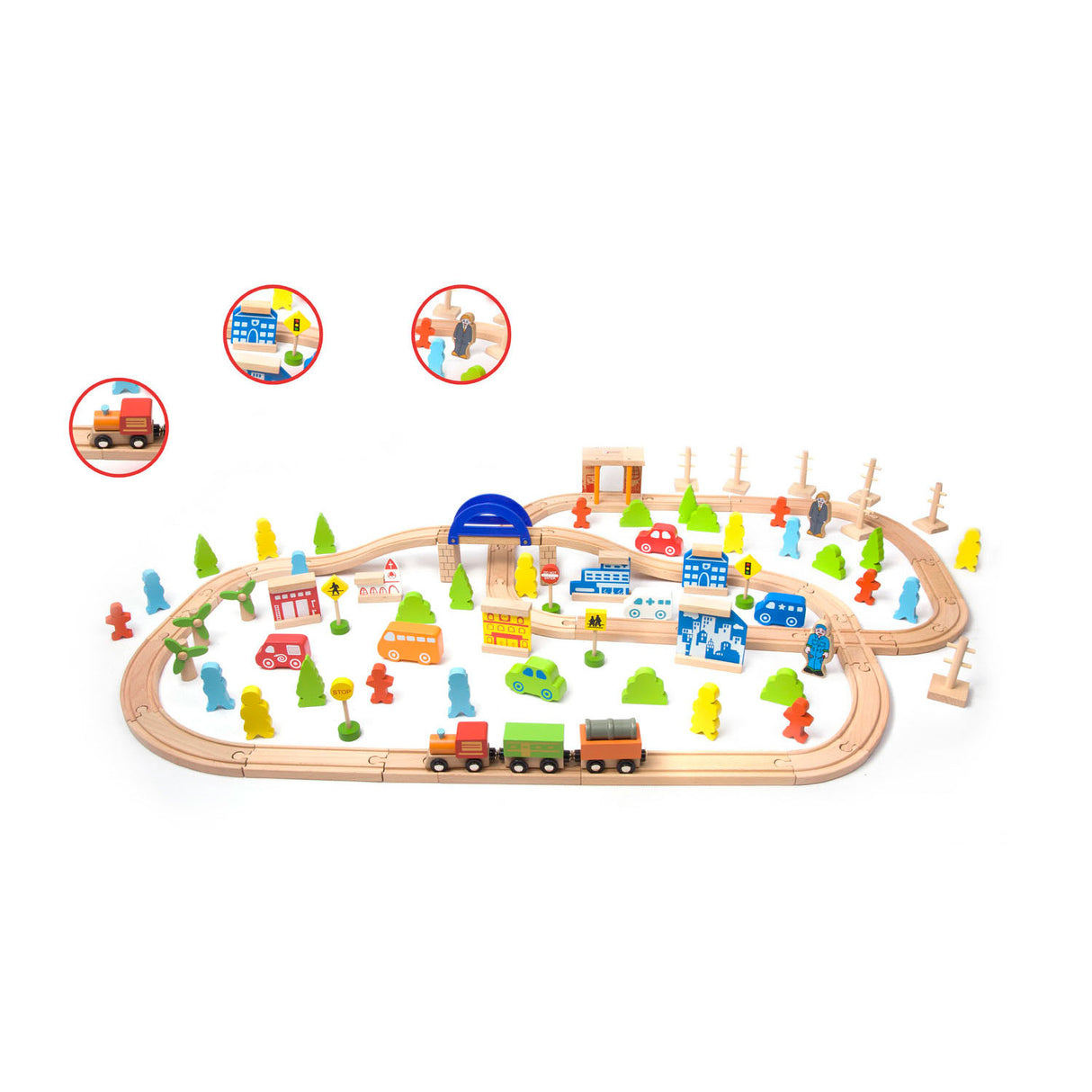 Klassisk World World Wood Train Set, 110dlg.