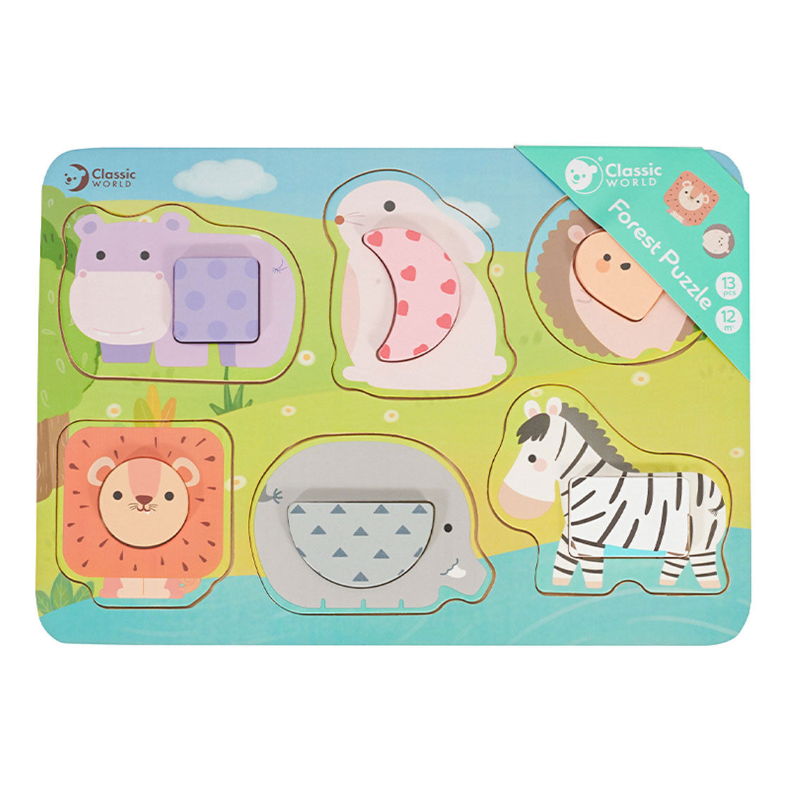 Puzzle en bois du monde classique, animaux sauvages, 13 pièces.