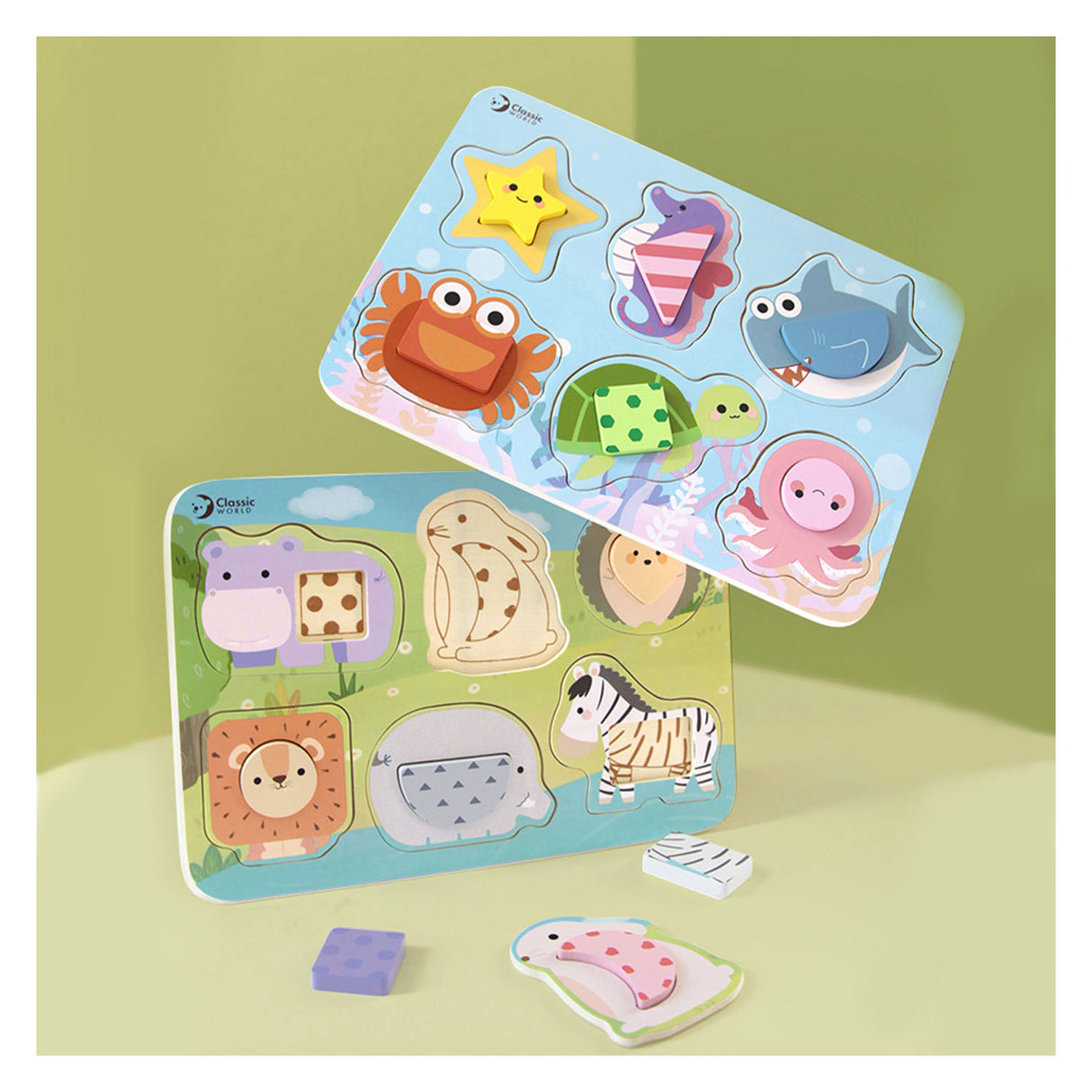 Puzzle en bois du monde classique, animaux marins, 13 pcs.