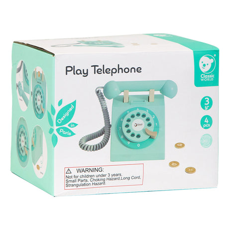 Téléphone rétro en bois du monde classique turquoise