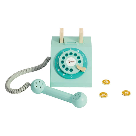 Téléphone rétro en bois du monde classique turquoise