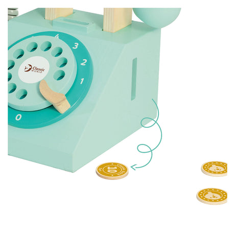 Téléphone rétro en bois du monde classique turquoise