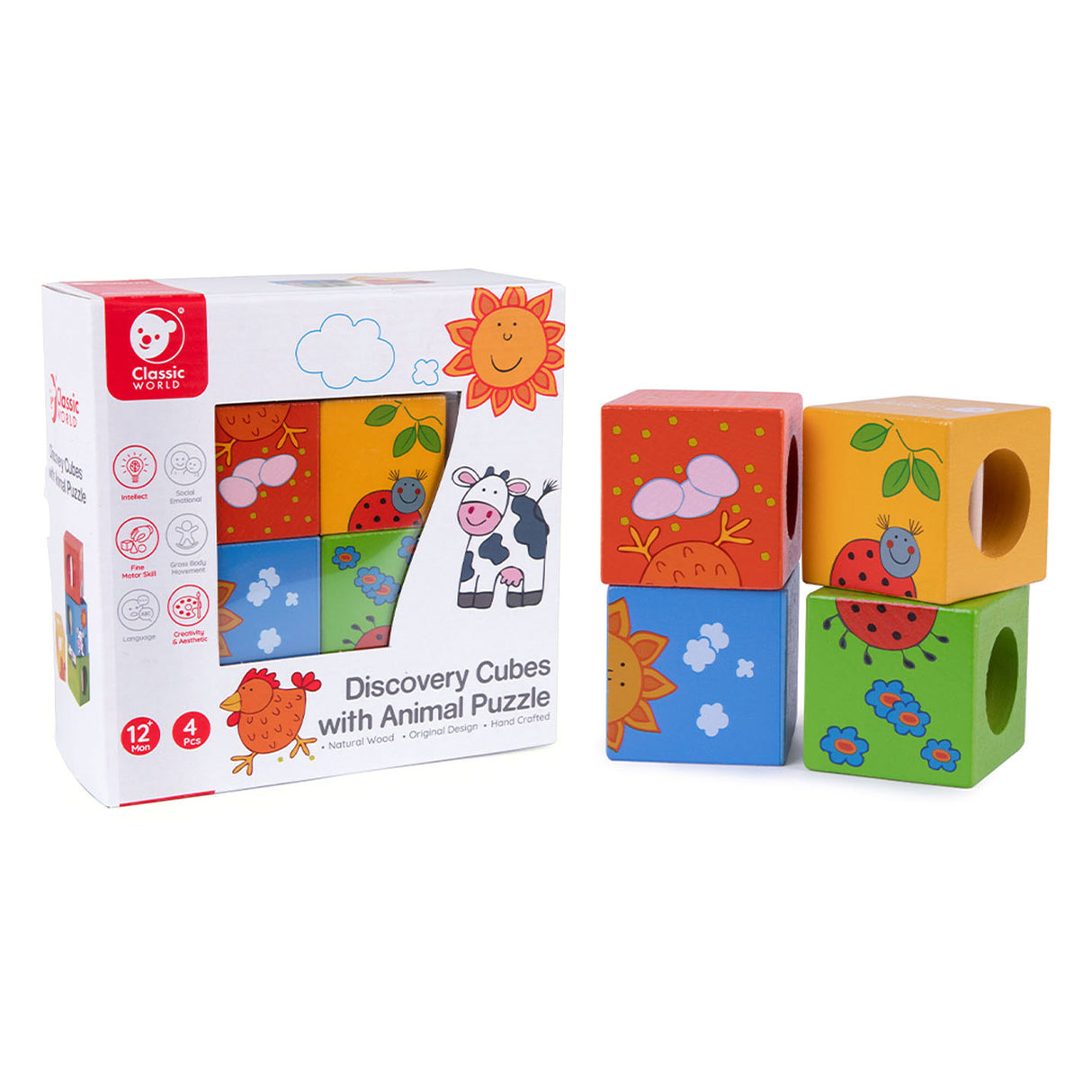 Blocs de découverte en bois du monde classique, 4 pcs.